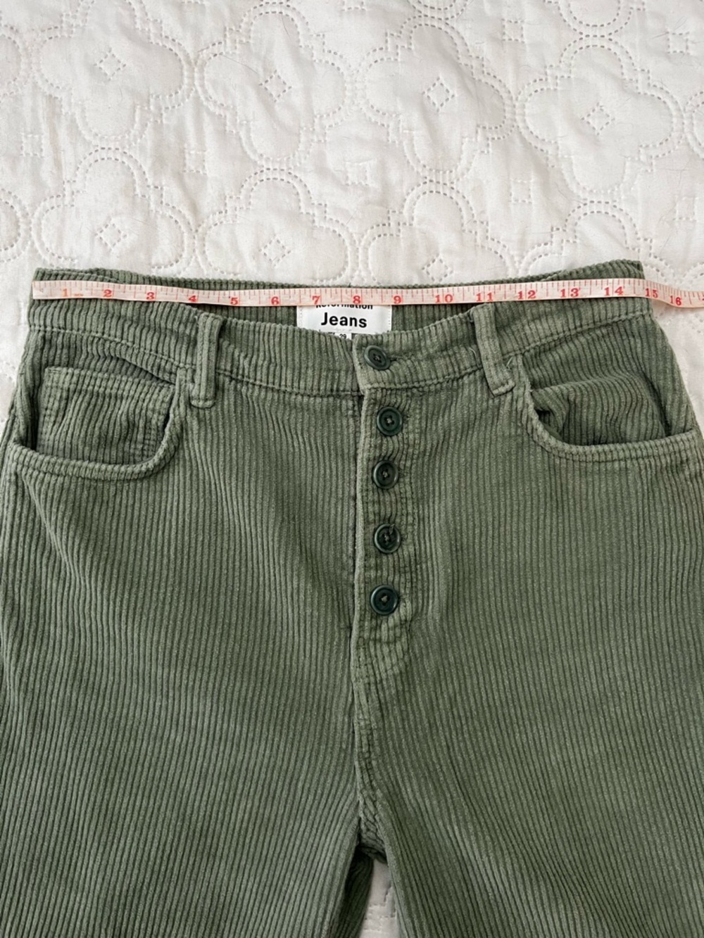 Reformation Cynthia Button Fly High Rise Corduroy Pants - Moss - Size 29 - Picture 6 of 17